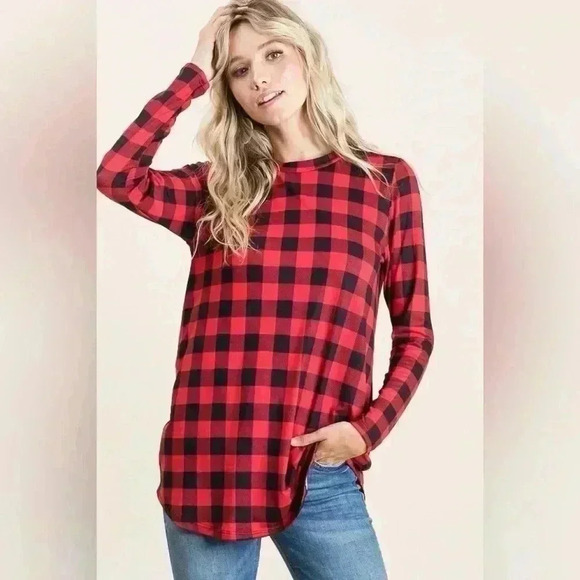 NWOT Red Buffalo Plaid Long Sleeve Top | size small - Picture 1 of 3